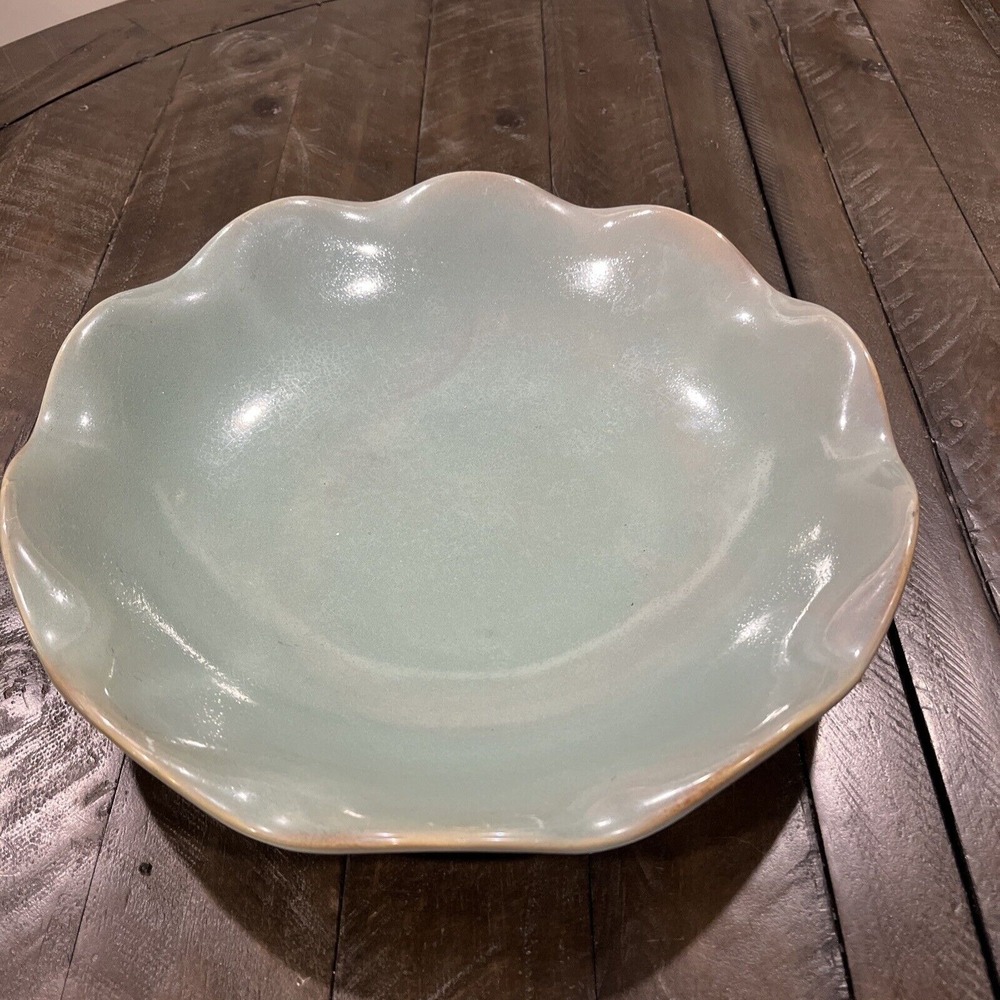 Vintage WCL Ceramic Pottery Decorative Serving Bowl Ruffle Rim Blue Green Colors